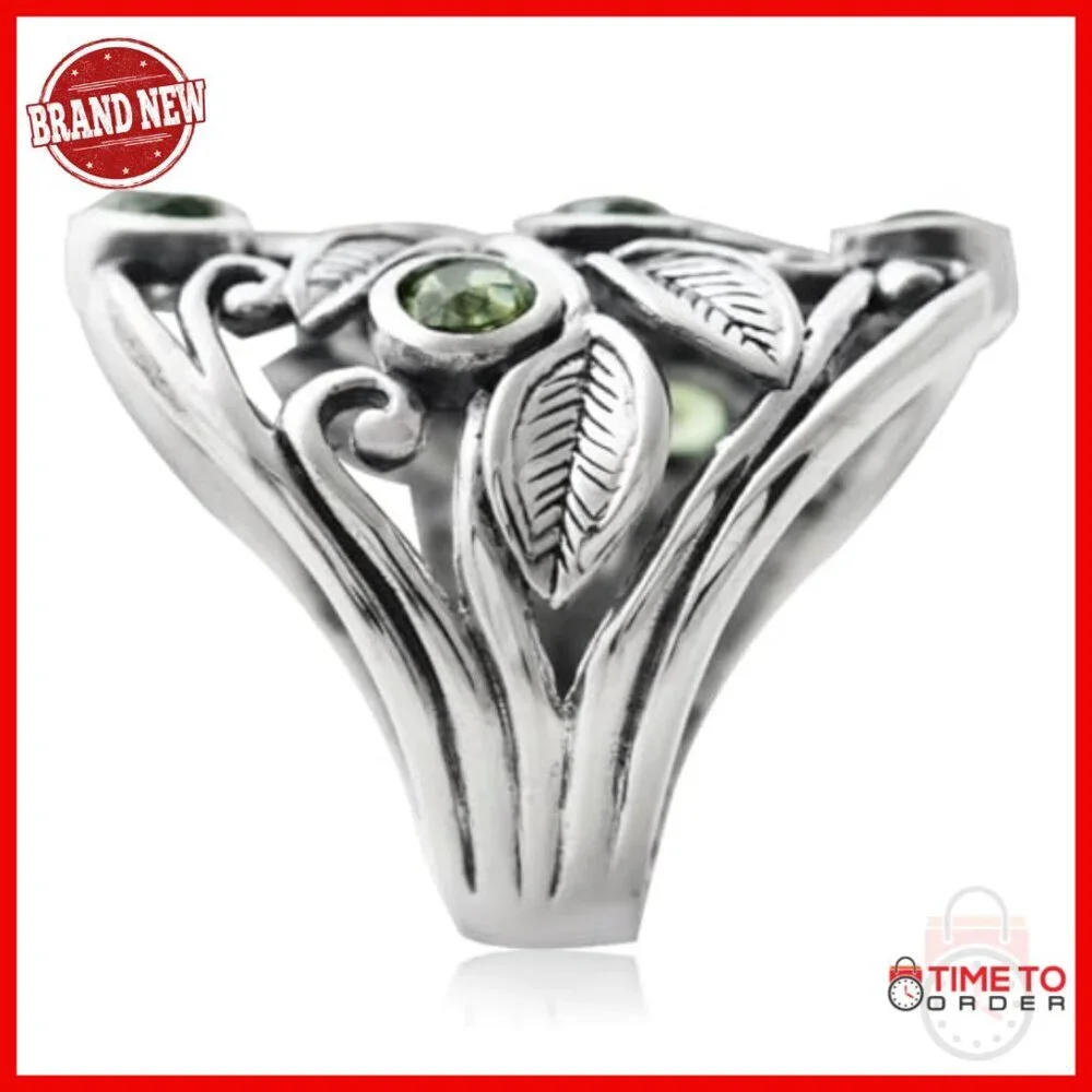 925 Sterling Silver Filigree Leaf Statement Ring Size 7